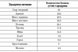 Содержание белка в разных продуктах